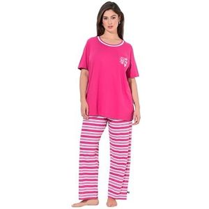 Ulla Popken Damespyjama, Stripe Fusion pyjama, roze, 42-44