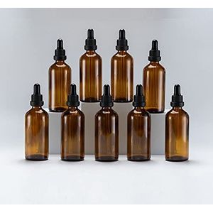 Yizhao Amber Glazen Druppelflesje 100ml, met Glazen Pipet Druppelaar, voor Essentiële olie, Aromatherapie, Cosmetica, Laboratorium, Apotheek, Reizen, Massage - 9 Stuks