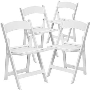 Flash Furniture Hercules Klapstoel voor gasten of evenementen, tot 500 kg belastbaar, onderhoudsvriendelijke keukenstoel met afneembaar zitkussen, set van 4 stuks, wit