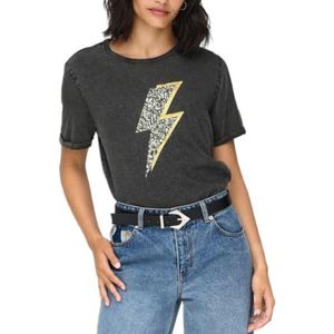 ONLY Onlgwen Life S/S Lightning Top CS Jrs T-shirt, zwart/patroon: helder linnen, M voor dames, Zwart/patroon: lichtgevende linou, M