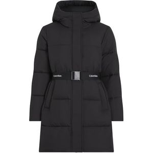 Calvin Klein Jeans Dames LOGO RIEM LANG PUFFER J20J224122, Puffer Jacket, Zwart, XL, Zwart (Ck Zwart), XL