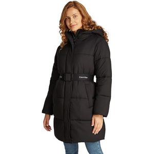 Calvin Klein Jeans Dames LOGO RIEM LANGE PUFFER J20J224122, Puffer Jacket, Zwart, L, Zwart (Ck Zwart), L