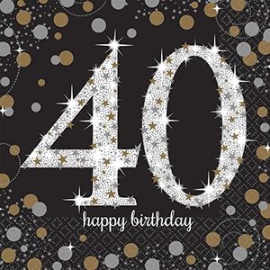 Amscan 511545 - servetten 40e verjaardag, 16 stuks, 33 x 33 cm, Happy Birthday, Sparkling Celebration