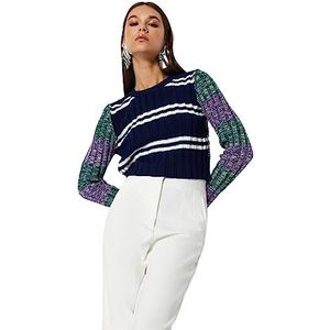 Trendyol Dames Slim Fit Basic Crew Neck Knitwear Sweater, Donkerblauw, S