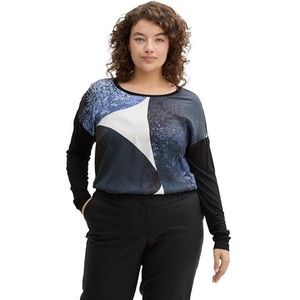 TOM TAILOR Dames Plussize Longsleeve T-shirt, 14482 - Deep Black, 46 NL