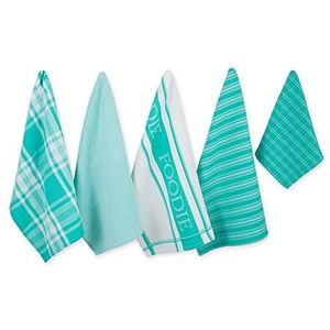 DII Diverse Decoratieve Keukenschotel Handdoeken & Schotel Doek Foodie Set, Ultra Absorberend voor Wassen en Drogen (Handdoeken 18x28"" & Doeken 13x13"") Aqua, Set van 5