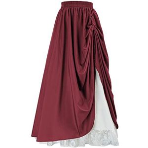 Scarlet Darkness Maxi lange rok voor dames, dubbellaagse Victoriaanse renaissancerokken, Donker Rood, XXL