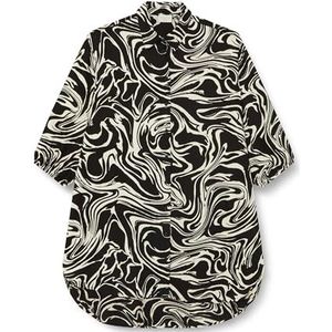 Kaffe Curve Plus-Size Dames Shirt Tunic Mid-Thigh Lengte 3/4 Mouwen Bedrukt, Zwart/Wit Graphic Paint, 42 grote maten