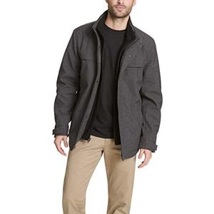 Dockers Men's Soft Shell Stand Collar Zip Front Jacket W. Attached Fleece Bib, Heather Charcoal, S