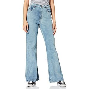 Urban Classics Dames Jeans High Waist Slim Fit Stretch Denim slagbroek 5-zakken, wijde uitlopende pijpen, in 4 kleuren, maat 26 tot 34, Getint Light Blue Washed