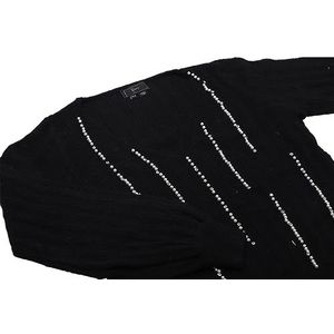 faina Dames gebreide trui met V-hals en parelkettingdesign zwart maat XS/S, zwart, XL