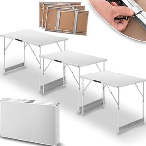 BAKAJI Set van 3 multifunctionele klaptafels voor buiten, tafels met 4 verstelbare hoogtes en draaggreep, verstelbare campingtafel voor picknick, outdoor, camping, draagvermogen 30 kg (wit)