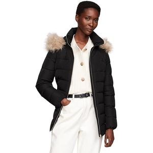 Tommy Hilfiger Dames HERITAGE DOWN TYRA JKT MET FUR WW0WW43600 Puffer Jacket, Zwart, S, Zwart (zwart), S