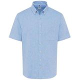 Brax - Linnen Overhemd - Lichtblauw - Korte Mouw - Faux-uni
