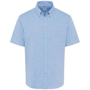 Brax - Linnen Overhemd - Lichtblauw - Korte Mouw - Faux-uni