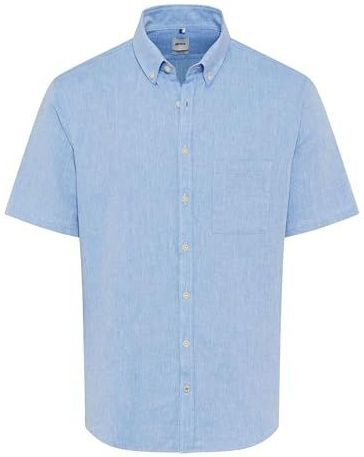 Brax - Linnen Overhemd - Lichtblauw - Korte Mouw - Faux-uni