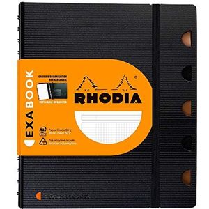 RHODIA 132572C - Exabook Zwart A5+ Hervulbaar Organizer Notebook|Kleine vierkanten|160 Afneembare Perf. 6 Gaten - Clairefontaine Papier 90g - Polypro Cover (Plastic) - Rhodiactive