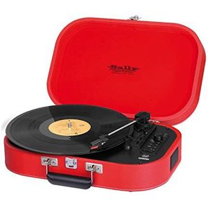 Trevi TT 1020 BT, 33, 45 en 78 RPM vinyl platenspeler, draagbare platenspeler met draadloze verbinding, MP3, USB en coderfunctie, met geïntegreerde stereo-luidsprekers, vintage model, rood