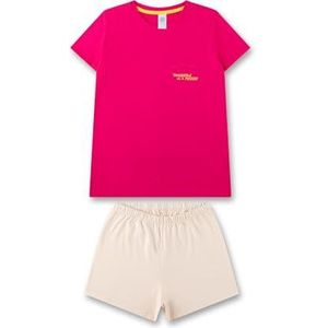 Sanetta Meisjespyjama, roze, hoogwaardige en comfortabele pyjama van katoen voor meisjes, korte mouwen, pyjama met opvallende print op de rug, pyjamaset voor meisjes, roze, 176 cm