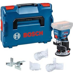 Bosch Professional 18V System accubovenfreesmachine GKF 18V-8 (incl. parallelgeleider, 2 afzuigadapters voor frezen, spaanbescherming, 8 mm spantang, sleutel, L-BOXX, zonder accu/oplader)