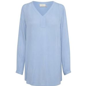 KAFFE Tunic blouse voor dames, lange mouwen, V-hals, relaxed, pasvorm, heup-lengte, Faded Denim, 40
