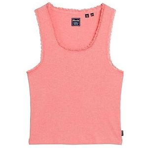 Superdry Shirt Vintage Lace Trim Vest Mid Pink Marl XS Dames, roze (Mid Pink Marl), XS