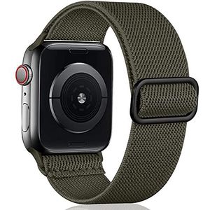 Oielai Solo Loop Bandjie Compatibel met Apple Watch 38mm 40mm 42mm 44mm SE, Verstelbare Stretch Nylon Sport Vervangende Band voor iWatch Series 6/5/4/3/2/1, 42mm/44mm, Legergroen