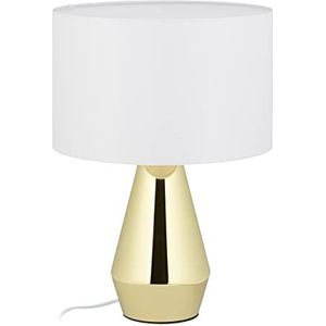 Relaxdays tafellamp met touch dimmer, nachtkast lampje, HxØ: 40 x 29 cm, E27-fitting, stoffen lampenkap, goud/wit