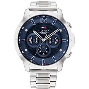 Tommy Hilfiger Analoog multifunctioneel kwartshorloge voor heren met zilveren roestvrijstalen armband - 1710492, marineblauw, armband