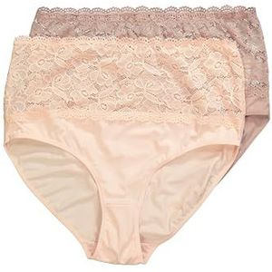 Ulla Popken Dames grote maten plus size Maxislips, 2-pack, tony kant, High Waist Taupe 50+ 815689175-50+, taupe, 54/56