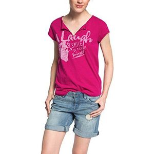 edc by ESPRIT Dames Print Slit T-Shirt, roze (pink fuchsia 660), M