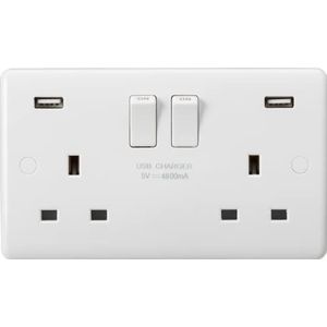 Gebogen rand 13A 2G DP Switched Socket met Dual USB Charger (5V DC 4.8A gedeeld)