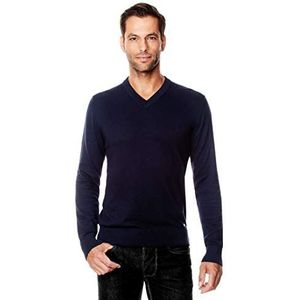 Vincenzo Boretti Herentrui met V-hals, slimfit, getailleerd, gebreide trui, V-hals, effen, katoenmix, elegant, licht, fijn gebreid voor zakelijk of casual, 1, donkerblauw, S