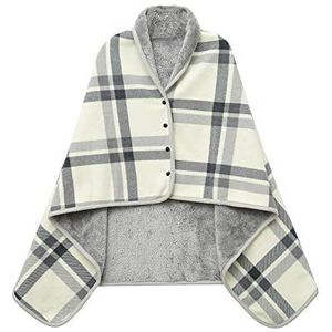 XING YE CHUAN Fleece draagbare deken, comfortabele poncho met knopen, pluche mouwloze dekens, voor dames cape wrap cover voor lichtgewicht microfiber geruite ontwerp (wit)