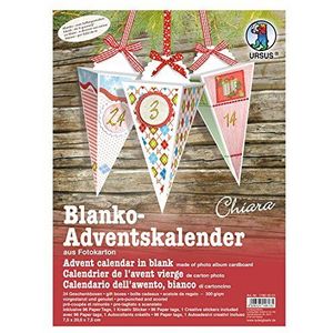 Ursus 17800001 Adventskalender, Chiara blanco, 300 g/m², van fotokarton, hoogwit, voorgestanst en gegroefd, 24 geschenkdozen, 96 papieren tags, creatieve stickers in goud, inclusief knutselhandleiding