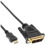 InLine 17472P Mini HDMI naar DVI-kabel, HDMI-stekker C naar DVI 18+1, verg. contacten, zwart, 2 m