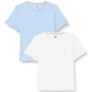 Tommy Jeans Dames T-shirt met korte mouwen voor dames, zacht jersey T-shirt, ronde hals, Veelkleurig (wit/donker nachtmarine), XS