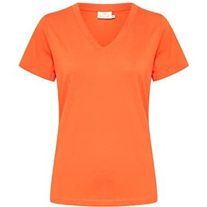 KAFFE Dames T-shirt Kamarin V-hals T-shirt, Vermillion Orange, S