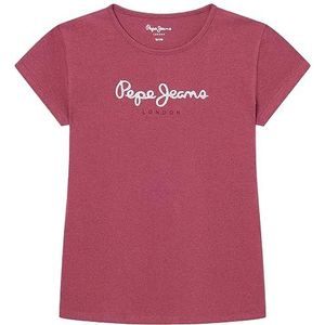 Pepe Jeans Hana Glitter S/S T-shirt voor kinderen, rood (verpletterde banen), 6 Jaren