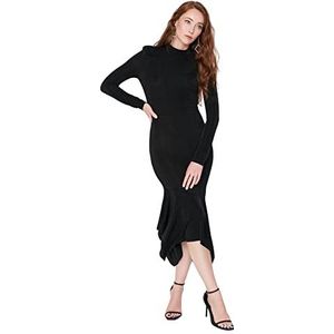 Trendyol Dames dames getailleerde Bodycon ronde hals gebreide jurk, zwart, 38, Zwart, 64