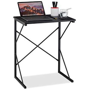Relaxdays laptoptafel klein, HxBxD 75 x 60 x 40 cm, compacte computertafel, laptop bureau, MDF & metaal, zwart