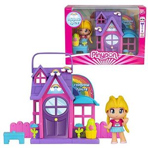 Pinypon Famosa (PNY26200) Regenbooghuisje, opvouwbaar speelhuisje, paars en roze, met accessoires, speeldecoraties en een mini-pop, voor jongens en meisjes vanaf 3 jaar