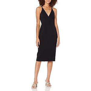 Dress the Population womens Lyla Plunging Sleeveless Fitted Midi Sheath Dress, Black, Medium US
