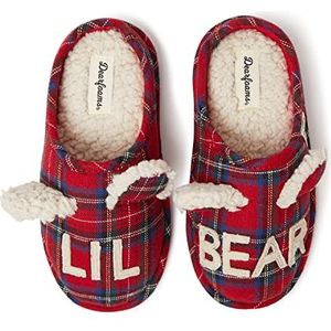 Dearfoams Unisex kind Casey Lil Bear Scuff Slipper, Lil Beer Tartan Plaid, 11-12 US Toddler