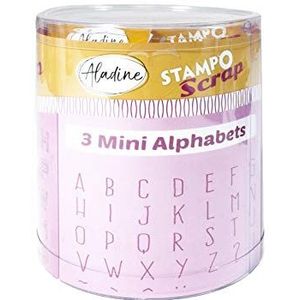 Aladine - 103 mini-alfabetstempels met zwart stempelkussen - 3 verschillende alfabetten - voor Scrabooking, kaarten, bullet journal, creatieve hobby's - hoofdletters A tot Z, cijfers, decoratienummer