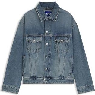 HUGO - Loose-fit Jack - Blauw - Stonewashed Denim