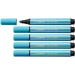 Premium Viltstift Met Dikke Beitelpunt - STABILO Pen 68 MAX - 5 Stuks - Azuurblauw