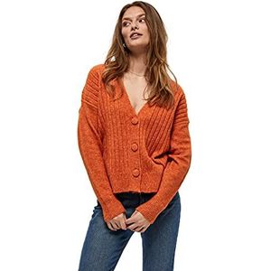 Peppercorn Damen Penelope Rib Cardigan Curved Ripp Strickjacke, 6835M Apricot Orange Melange, 56