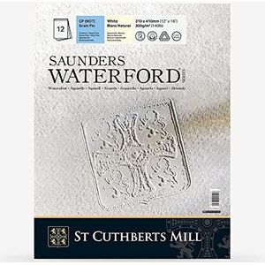 SAUNDERS WATERFORD SERIES, Plakblok, 31 x 41 cm, fijne korrel, 300 g, 12 vellen, 100% katoen aquarelpapier, wit