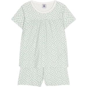 Petit Bateau meisjes pyjacourt, wit/groen, 6 Jaar